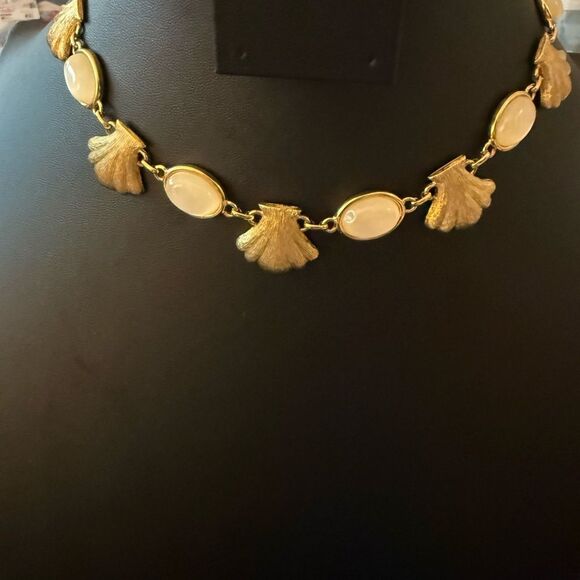 Vintage Monet Rare Runway Necklace with Faux Moonstone & Textured Gilt Seashells - Picture 1 of 7